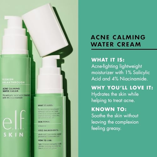 e.l.f. SKIN Blemish Breakthrough Calming Water Cream, Lightweight Blemish-Fighting Face Moisturiser, Prevents New Blemishes & Calms Skin